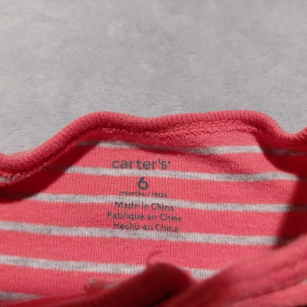 Carter's 6M 100% Cotton Full Snap Footie Striped with Dog Embroidered